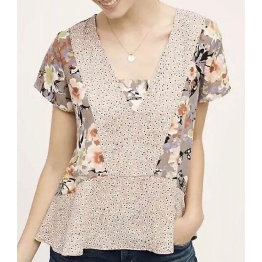 En Elle Verina Floral Peplum Top in Medium Petite